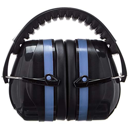 AmazonBasics Safety Ear Muffs Ear Protection, Black and Blue, and Safety Glasses, Clear Lens