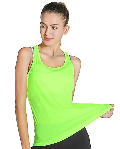 Fastorm Women's 2 Pack Running Tank Tops for Women Active Racerback Dry Fit Tank Top Black-Neon Green M