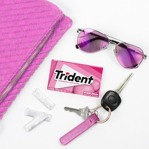 TRIDENT BUBBLEGUM SUGAR-FREE CHEWING GUM, 3 PACKS OF 14 PIECES (42 TOTAL PIECES)