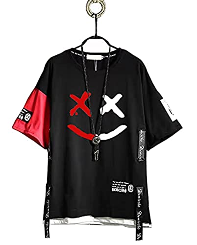DUDHUH Herren T-Shirts Techwear Japanische Streetwear Hip Hop Kurzarm Shirts für Männer, schwarz, Groß