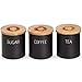 VonShef 3pc Canister Set with Bamboo Lids, Kitchen Containers for Coffee, Sugar, Tea with Airtight Seal, Modern Design Canisters, Set of 3, 1 Quart Capacity, 38oz