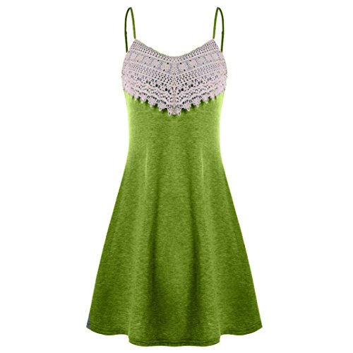Caopixx Womens Mini Dress Crochet Lace Halter Mini Slip Dress Sleeveless T-Shirt Dresses (Asia Size S=US Size XS, Army Green)