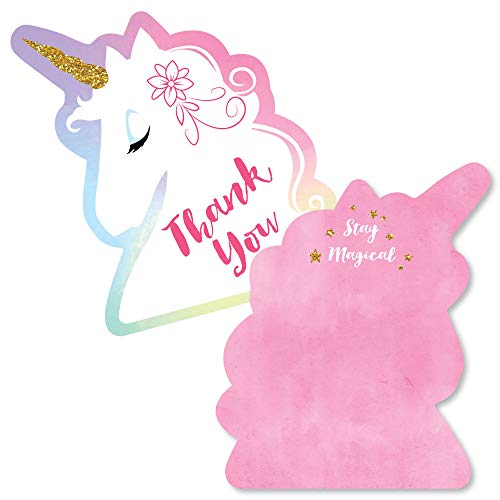 Big Dot of Happiness - Rainbow Unicorn - Shaped Thank You Cards - Magical Unicorn Baby Shower or Birthday Party Thank You Note Cards with Envelopes - Set of 12