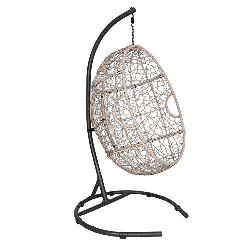 Ulax furniture Outdoor Patio Wicker Hanging Basket Swing Chair Tear Drop Egg Chair with Cushion and Stand (Navy) - Thumbnail 3