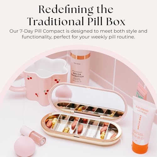 Dosey Compact Travel Pill Organizer - Pill Case with 7 Compartments for Medicine Storage & Protection – Stylish & Elegant Medication Organizer with Mirror, Blush