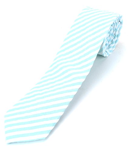 Men's Cotton Skinny Necktie Tie Seersucker Pattern Puckered Texture Vintage Feel - Mint