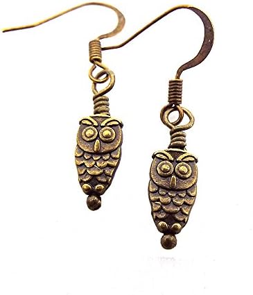 Tiny Antique Brass Toned Owl Drop Earrings