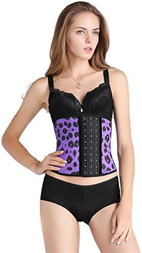 Ann Darling Women’s 3 Hooks Fajas Workout Latex Waist Trainer (X-Large, Purple Animal Print)