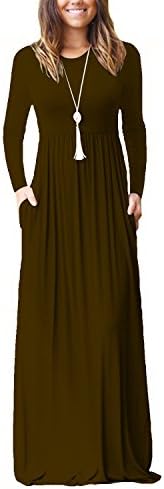 LHS Charmer Women Long Sleeve Loose Plain Maxi Dresses Casual Long Dresses with Pockets
