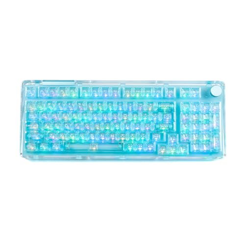 KiiBoom Phantom 98 Crystal Mechanical Gaming Keyboard, Transparent Keyboard with RGB Backlits, Hot-Swappable, Shine Through Clear Keycaps, 3 Modes Wireless, 8000mAh Battery, NKRO for Win/Mac (Blue)