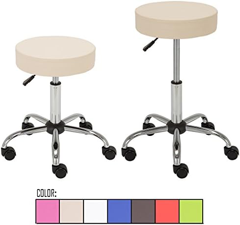 FLOURISH OFFICE Contemporary Adjustable Synthetic Leather Swivel Kitchen Drafting Club Bar Stool Caressoft Medical Stool Sets of 2 (Beige)