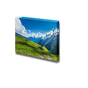 Peaceful Alpine Meadow Mountain Panorama in Himalayas with Sun Rays for Office or - Canvas Art Wall Art - 12" x 18"