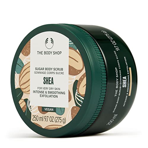 The Body Shop Shea Exfoliating Sugar Body Scrub – Refreshes and Cools with a Delicately Nutty Scent – Vegan – 1.7 oz