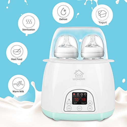 Bottle Warmer Sterilizer, WOHOME 5-in-1 Baby Bottle Warmer with Rapid Heating Warm Milk Formula Heat Food Defrost, LED Display and Accurate Temperature Control, White