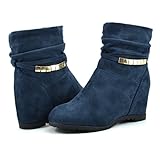 DREAM PAIRS COLINE Women's Casual Hidden Wedge Side Zipper Fuax Furs Line Booties Shoes