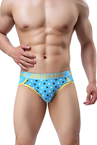 Belle Grace Men's Fashionable With Stars Printing Briefs Underwear (M, Blue)