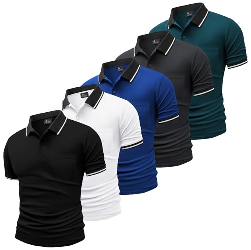 SwissWell 5 Pack Men's Golf Polo Shirt Short Sleeve Lightweight Summer T Shirt Tennis Breathable