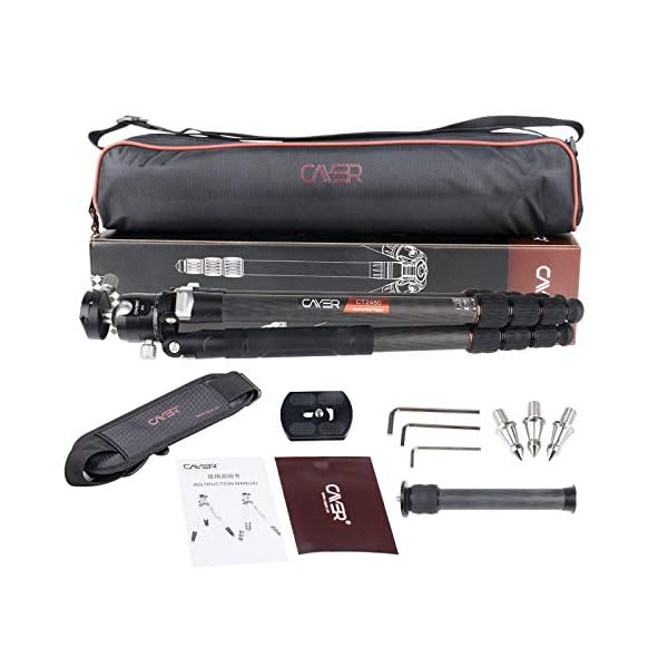 Cayer CT2480 Stativ aus Kohlefaser, 170,2 cm, leichtes professionelles Kamera-Reisestativ mit niedrigem Kugelkopf, 0,6… – Bild 8