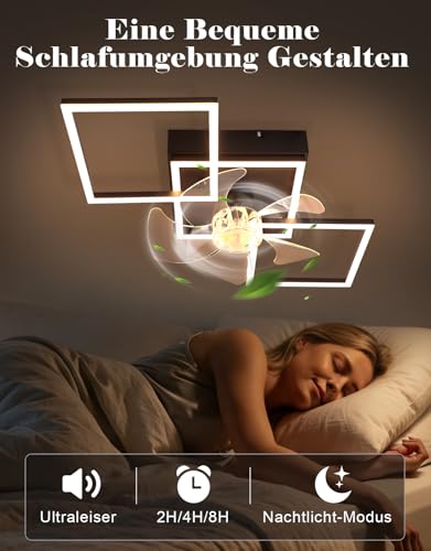 Homefire Lámpara de techo moderna con ventilador de 68cm - Ventilador de techo con luz, 6 velocidades, LED, regulable, con control remoto y temporizador para sala de estar y comedor