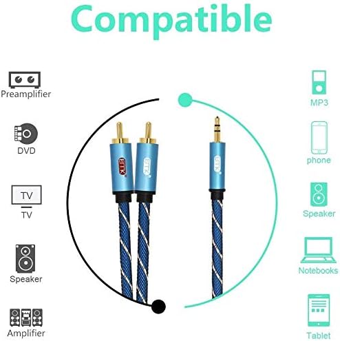 EMK 2 RCA Cable Jack 3.5mm to RCA Cable Nylon Braided AUX 3.5mm Splitter Stereo Audio Cord for Smartphone Soundbar, Amplifier - Image 5