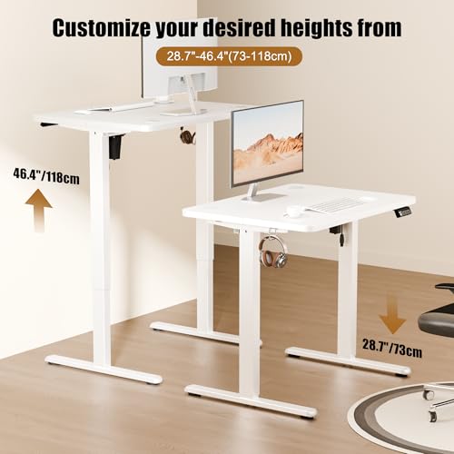 ERGOMAKER Electric Height Adjustable Standing Desk 80x60cm, Sit Stand Desk with Splicing Top for Home Office (White Frame + White Desktop) | Electric Adjustable Standing Desk, Sit to Stand Computer Office Desk with Splice Board, Memory Preset, Lifts 28.7''-46.5"