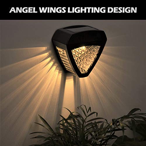 LeiDrail Solar Wall Lights Outdoor Deck Fence Light Solar Powered Landscape Decorative LED Warm White Lighting Waterproof for Stairs Step Yard - 4 Pack