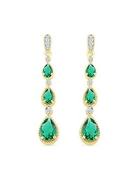 Round Diamond with Pear Shaped Color Stone Fashion Earrings