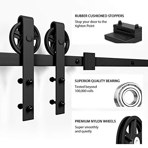 SMARTSTANDARD 6ft Heavy Duty Sliding Barn Door Hardware Kit, Black, (Whole Set Includes 1x Pull