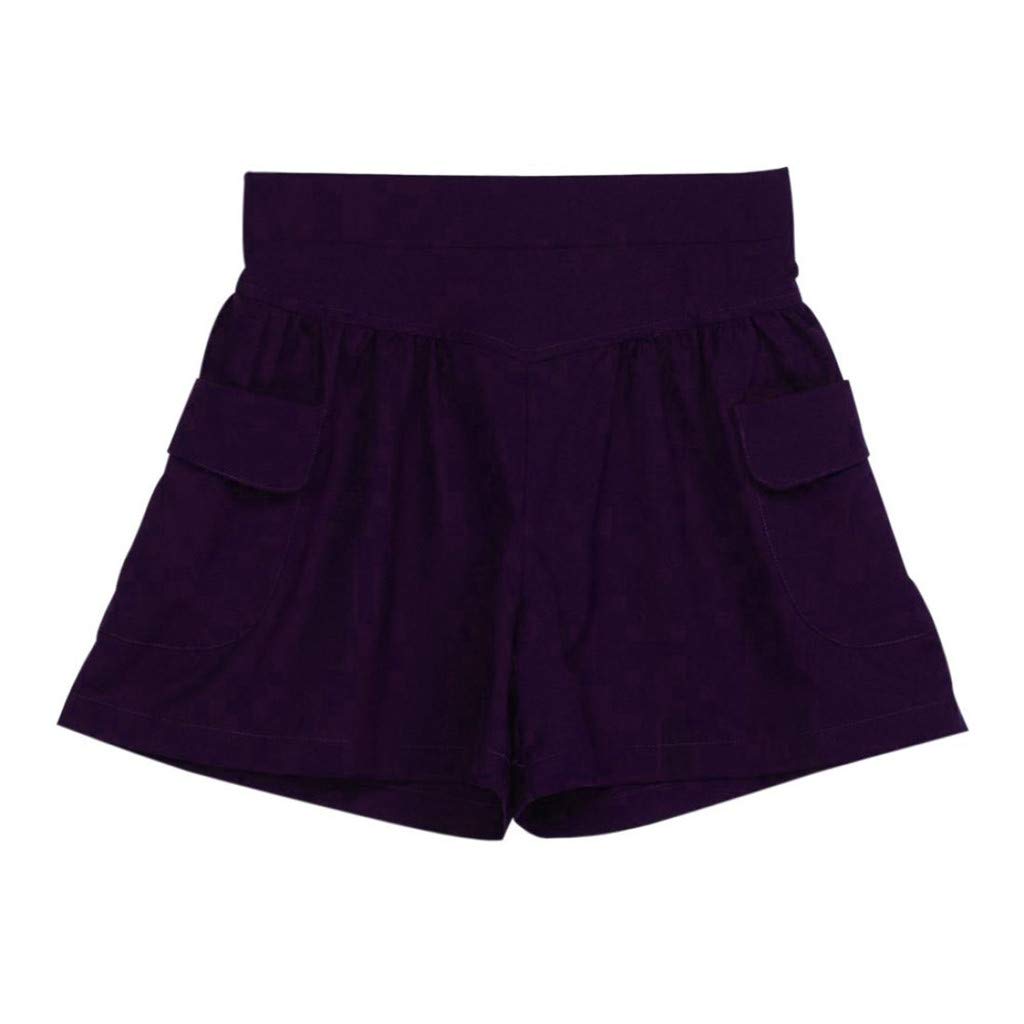 casual loose plain elastic waist shorts
