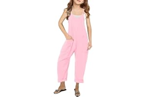 LNKQA Girl's Casual Sleeveless Jumpsuits Spaghetti Straps Harem Long Overalls With Pockets