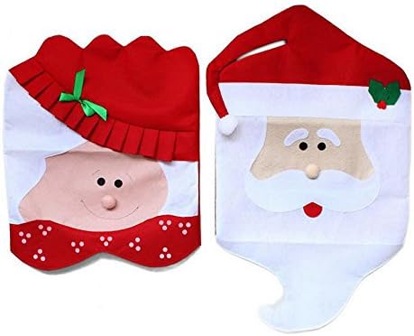 Shineverta Santa Claus Chair Back Cover Red Hat For Christmas Dinner Party Table Decoration Set of 2