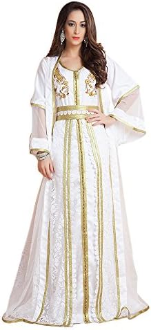 Kolkozy Fashion Women's Islamic Moroccan Style Muslim Dress Kaftan with Jacket White