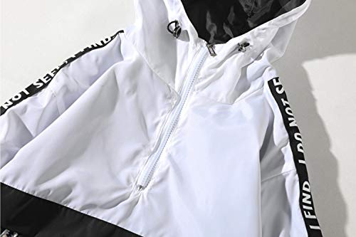 AITFINEISM Men's Fashion Pullover Hooded Waterproof Lightweight Windbreaker Jacket (Small, White)