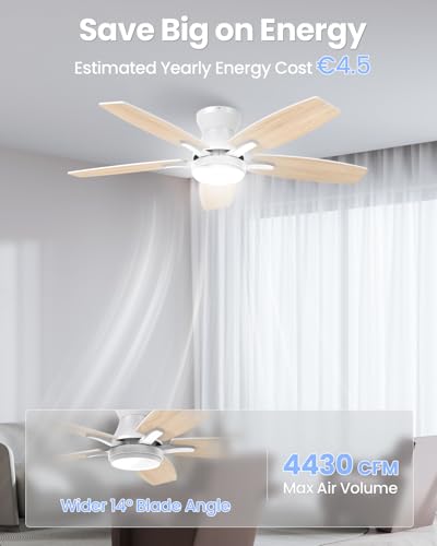 Airwit Ventiladore de Techo, Lámpara Ventilador de Techo 42 Pulgadas/107 cm, Abanico de Techo Silenciosos con Control Remoto y Luz LED para el Hogar, 6 Velocidades, Motor de CC Reversible, Blanco
