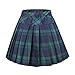 Women's Elastic Waist Plaid Pleated Skirt Tartan Skater School Uniform Mini Skirts (Small, Series 1 Green)