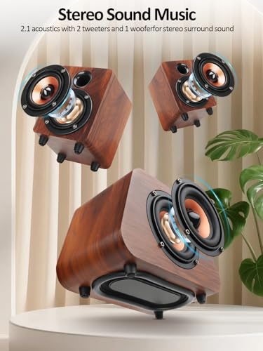 Senmeki Computer Speakers, Mini PC Speaker with Subwoofer, Desktop 2.1 USB Powered Speakers, Bluetooth 5.0 and RCA Input for PC, Laptops, Turntable, Phones, Tablets (K02)
