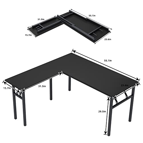 DlandHome Reversible LShaped Desk Large Corner Desk Folding Table