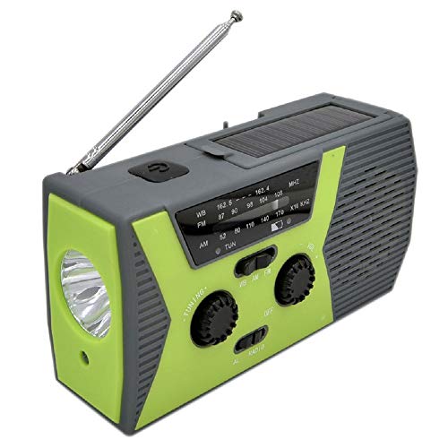 Jzenzero Emergency SOS Alarm Weather Radio Hand Crank Solar Power LED Flashlight Outdoor Tool Green