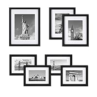 ONE WALL Tempered Glass Picture Frame Set of 7, Multi Pack Black Photo Frames for Wall or Tabletop Display, Gallery Wall Art Kit 1pcs 11x14, 2pcs 8x10, 4pcs 6x8 with Mats - Mounting Hardware Included