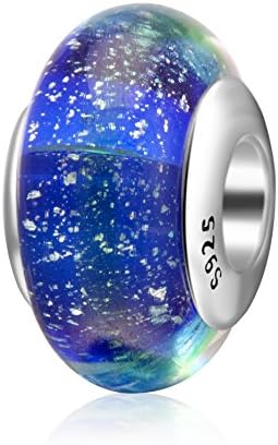 Starry Night Murano Glass Charms 925 Sterling Silver Core Silver Foil Glass Bead for European Bracelet