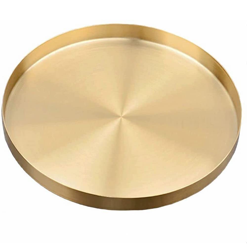 CENPEK Round Gold Tray Stainless Steel Jewelry Make up Candle Plate Decorative Tray-30cm