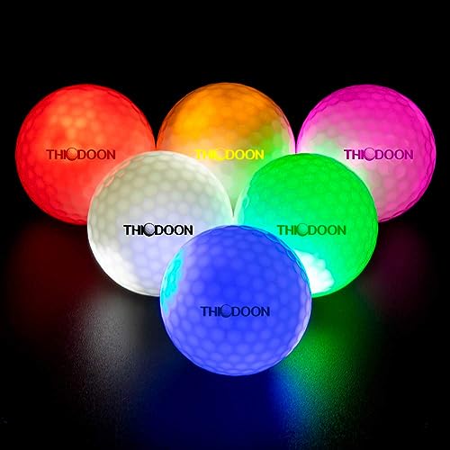 THIODOON Glow in The Dark Golf Balls with 7 Colors Keep Changing and Timer Resets Every Striking Light up LED Glowing Golf Balls 48 Hours Battery Life for Night Golfing