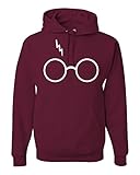 Harry Potter Glasses Scar Unisex Hooded Sweatshirt Fashion Hoodie ( Maroon , Small )