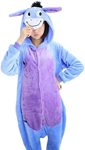 Unisex Donkey Funny One Piece Onesie Hoodie Pajama Cosplay Costumes with Tail
