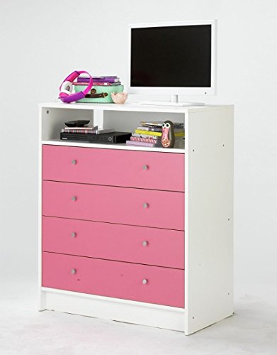 Home Source Kids Chest Of 4 Drawers Metal Runners Malibu Open