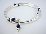 Dark Blue Lapis Lazuli Natural Stone and Sterling Silver-Plated Wrap Bracelet by ArtsParadis