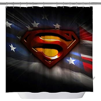 American Flag Shower Curtain,Superman Logo Custom Made Waterproof Polyester Fabric Shower Curtain for Bathroom, Bathroom Accessories with Hooks, 71X 71 in