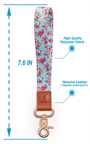 SENLLY Rose Hand Wrist Lanyard Premium Quality Wristlet Strap with Metal Clasp and Genuine Leather, for Key Chain, Cell Mobile Phone, Camera, Charms, Lightweight Items etc