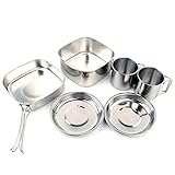 OMNFAS 6Pcs Stainless Steel Camping Cookware Cooking Picnic Bowl Pot Pan Set Outdoor