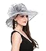 Saferin Lady Church Dress Hat Chic Organza Wedding Wide Brim Hat Grey with Bowknot